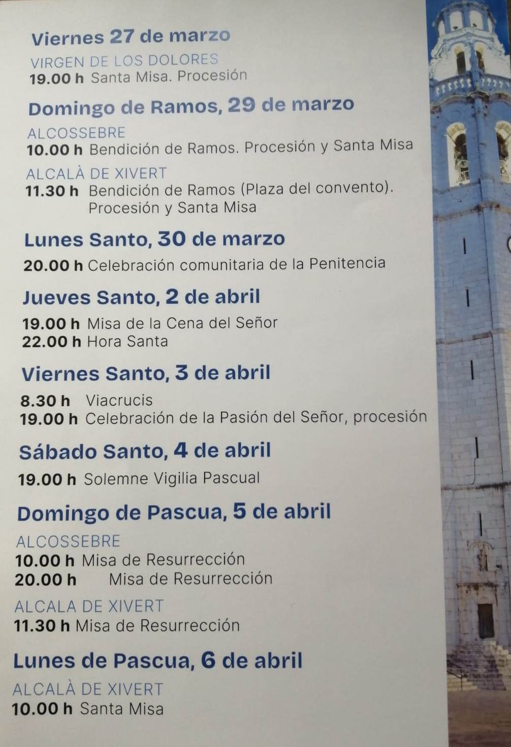 Actos Religiosos Semana Santa Alcalà de Xivert - Alcossebre
