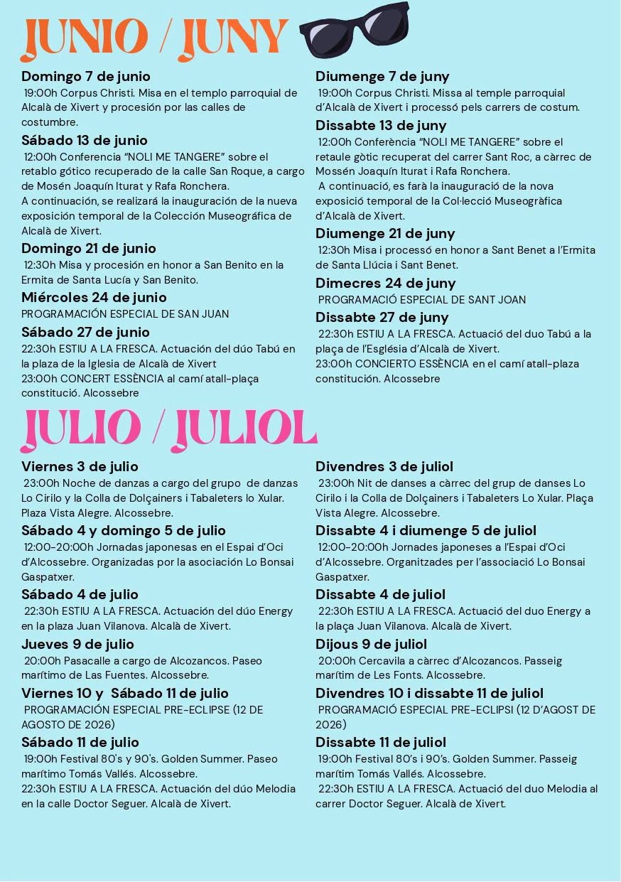 Agenda Cultural Verano Alcalà de Xivert - Alcossebre