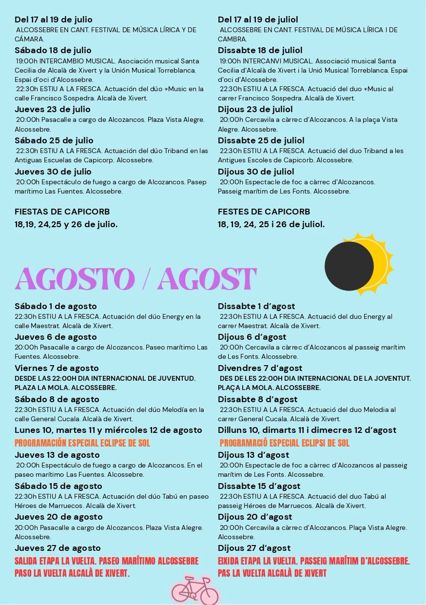 Agenda Cultural Verano Alcalà de Xivert - Alcossebre
