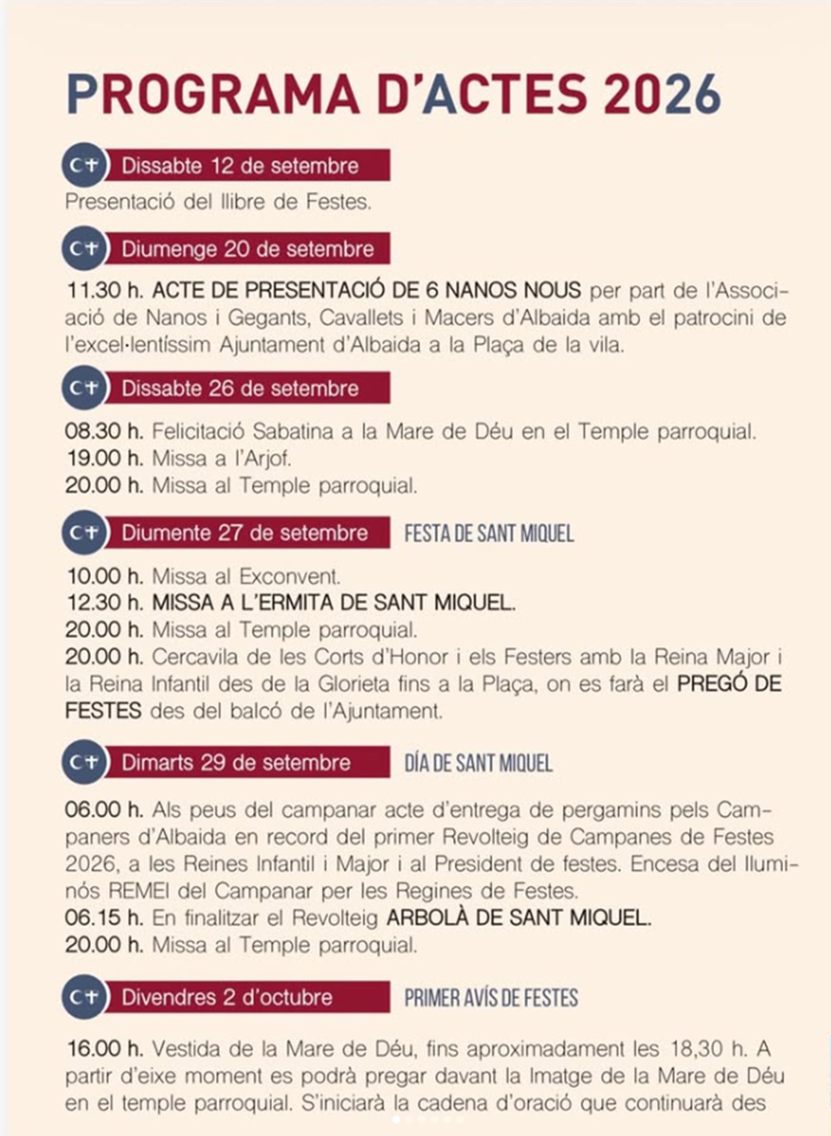 Festes Patronals i de Moros i Cristians d´Albaida 2026