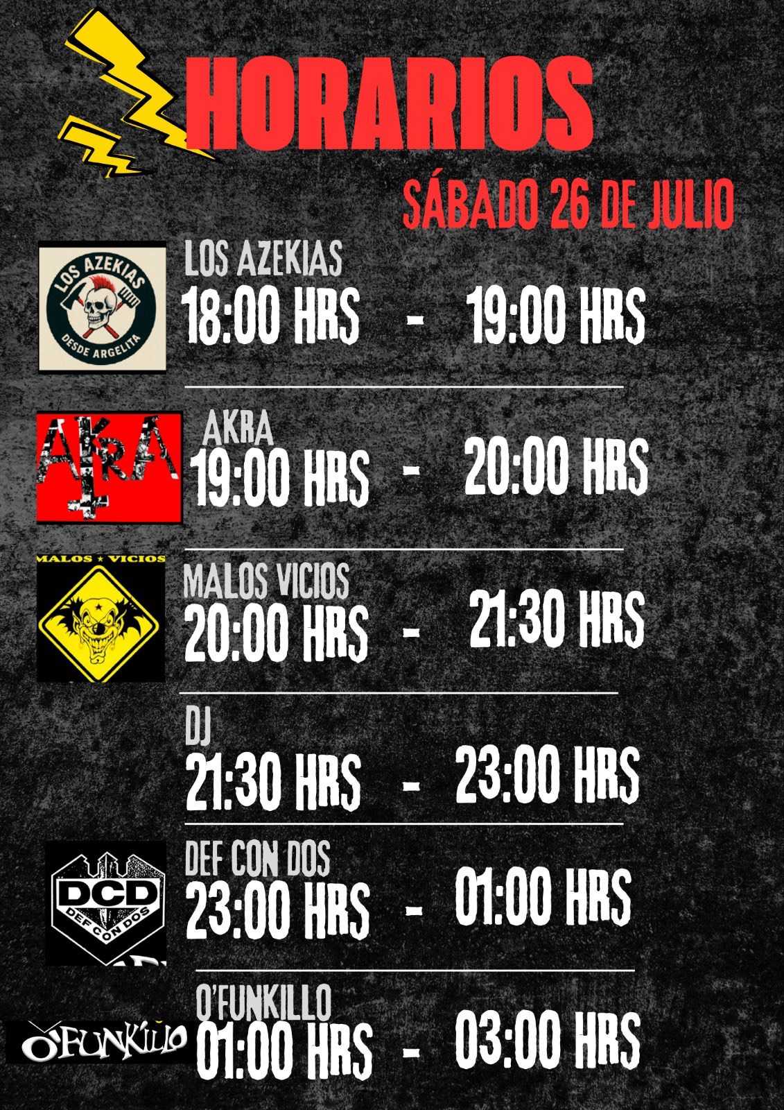 HORARIOS DE CONCIERTOS 26 DE JULIO MILLARTS