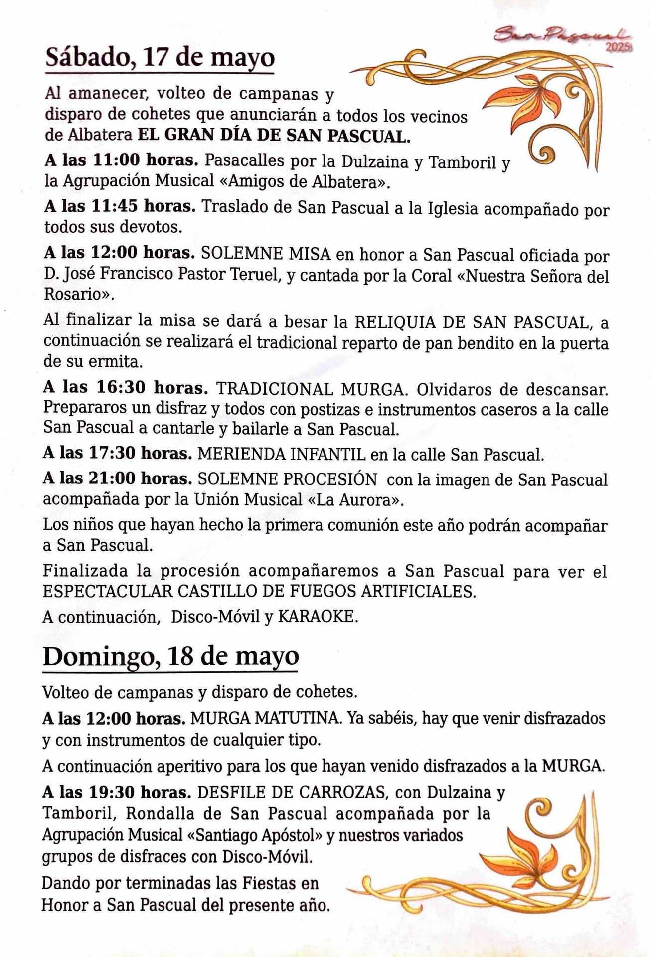 PROGRAMACIÓN FIESTAS SAN PASCUAL 2025