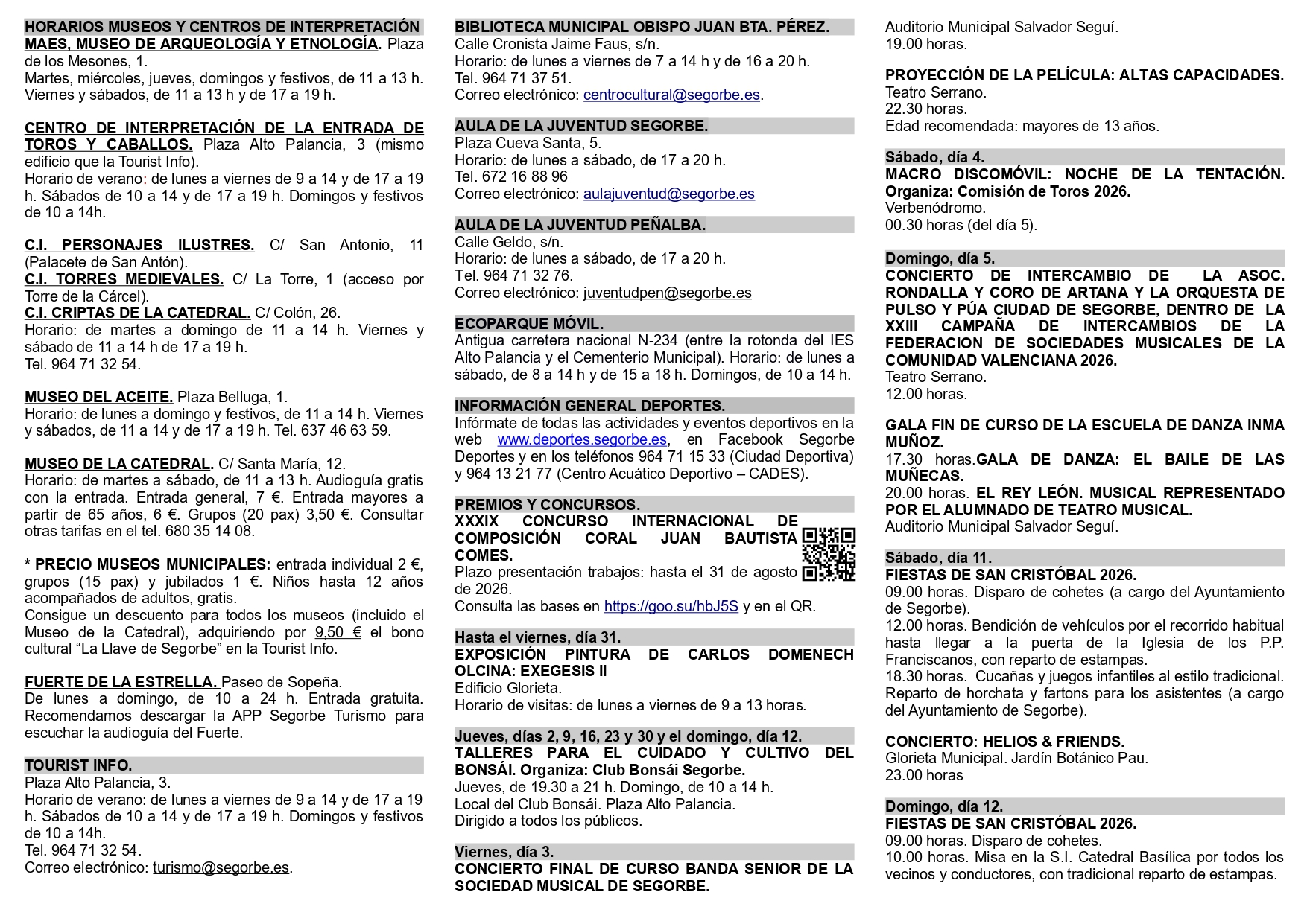 AGENDA CULTURAL DE JULIO EN SEGORBE