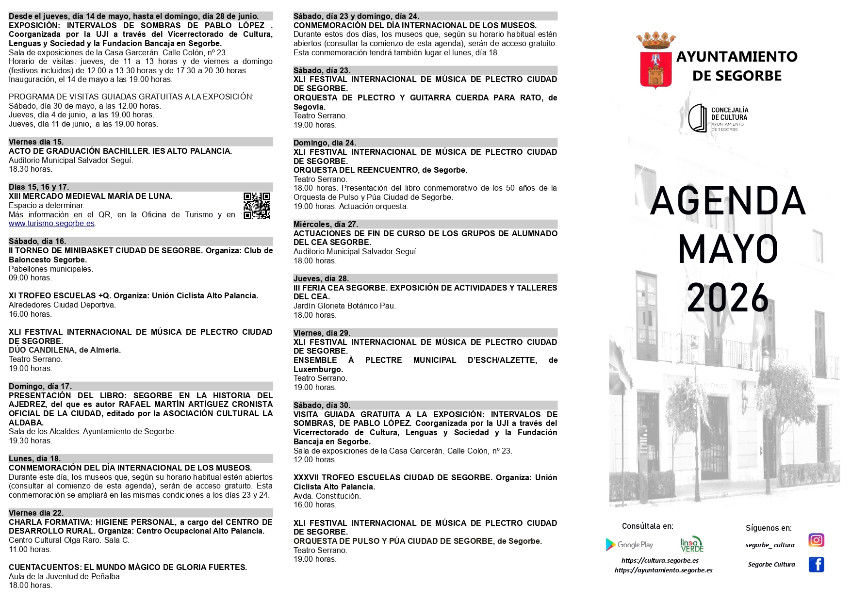 AGENDA CULTURAL DE MAYO EN SEGORBE