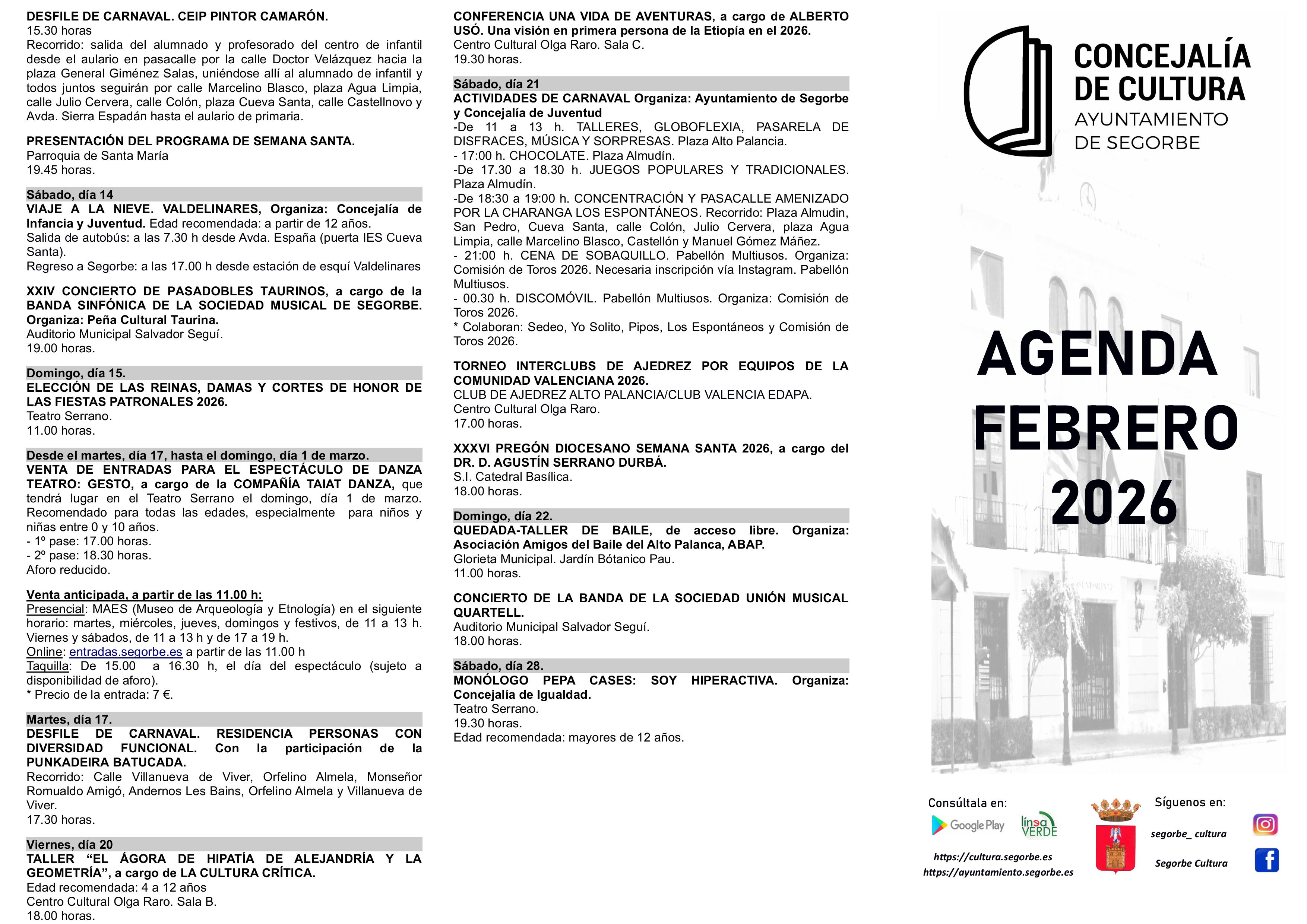 AGENDA CULTURAL DE NOVIEMBRE EN SEGORBE