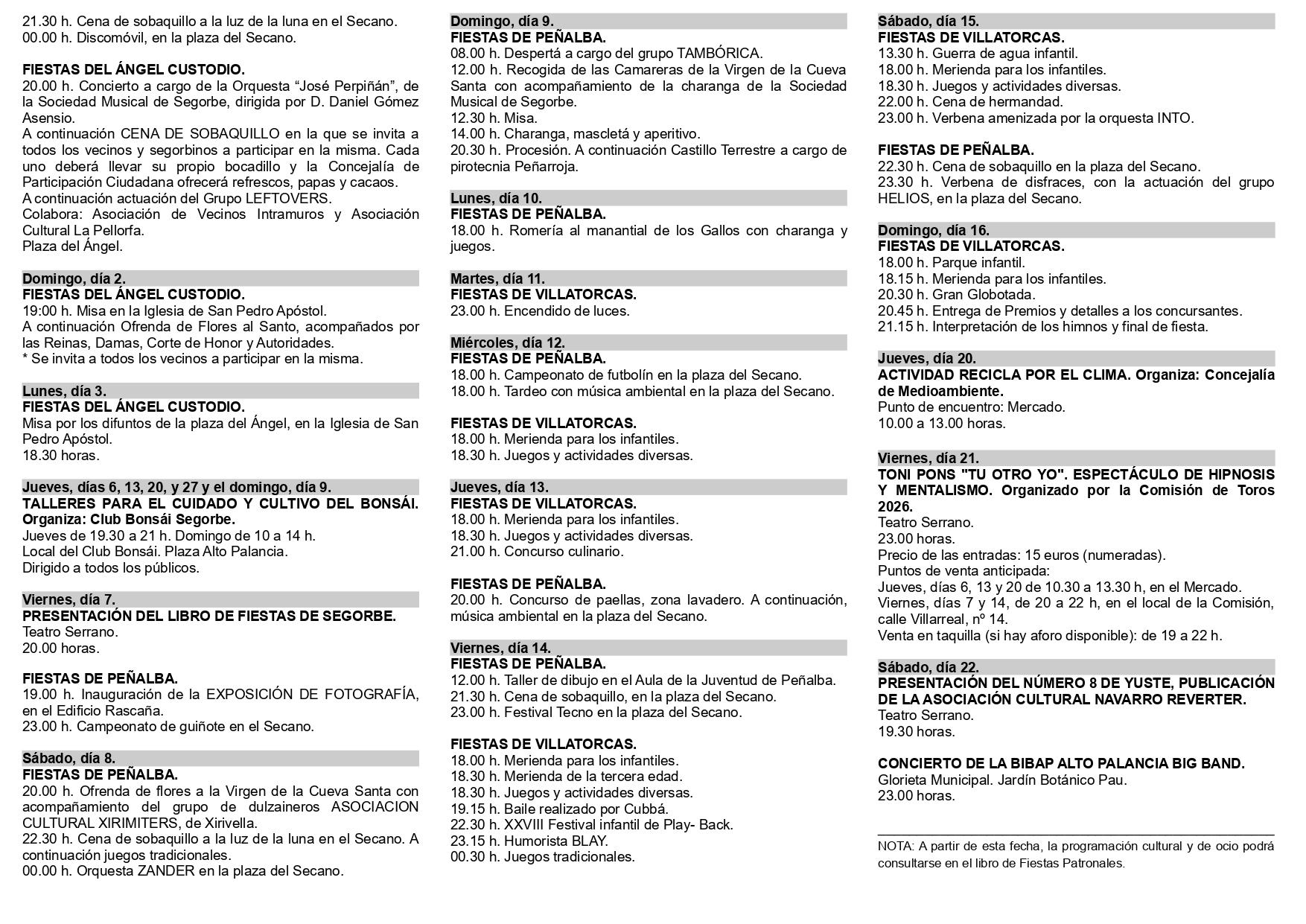 AGENDA CULTURAL DE JULIO EN SEGORBE