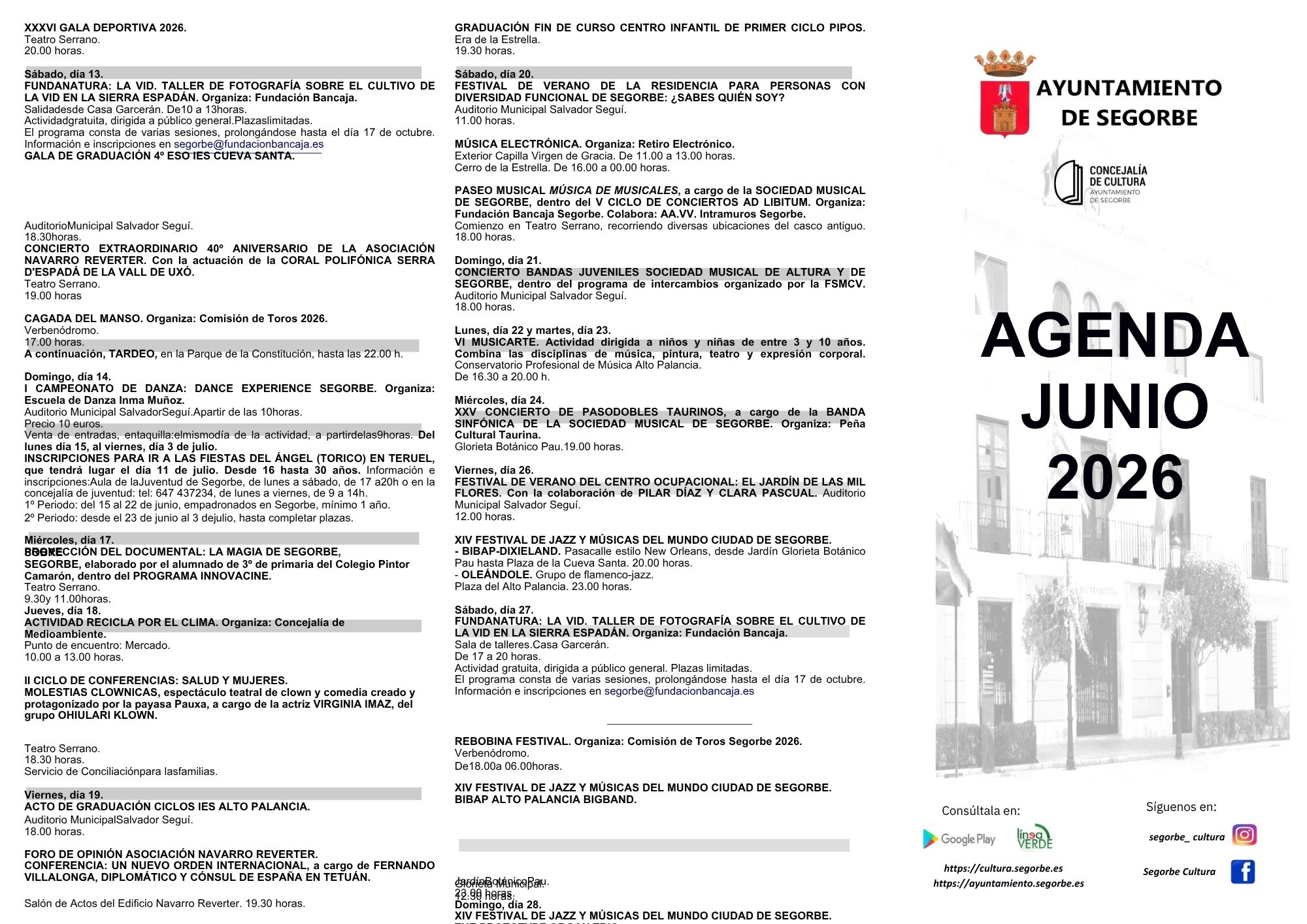 AGENDA CULTURAL DE JUNIO EN SEGORBE