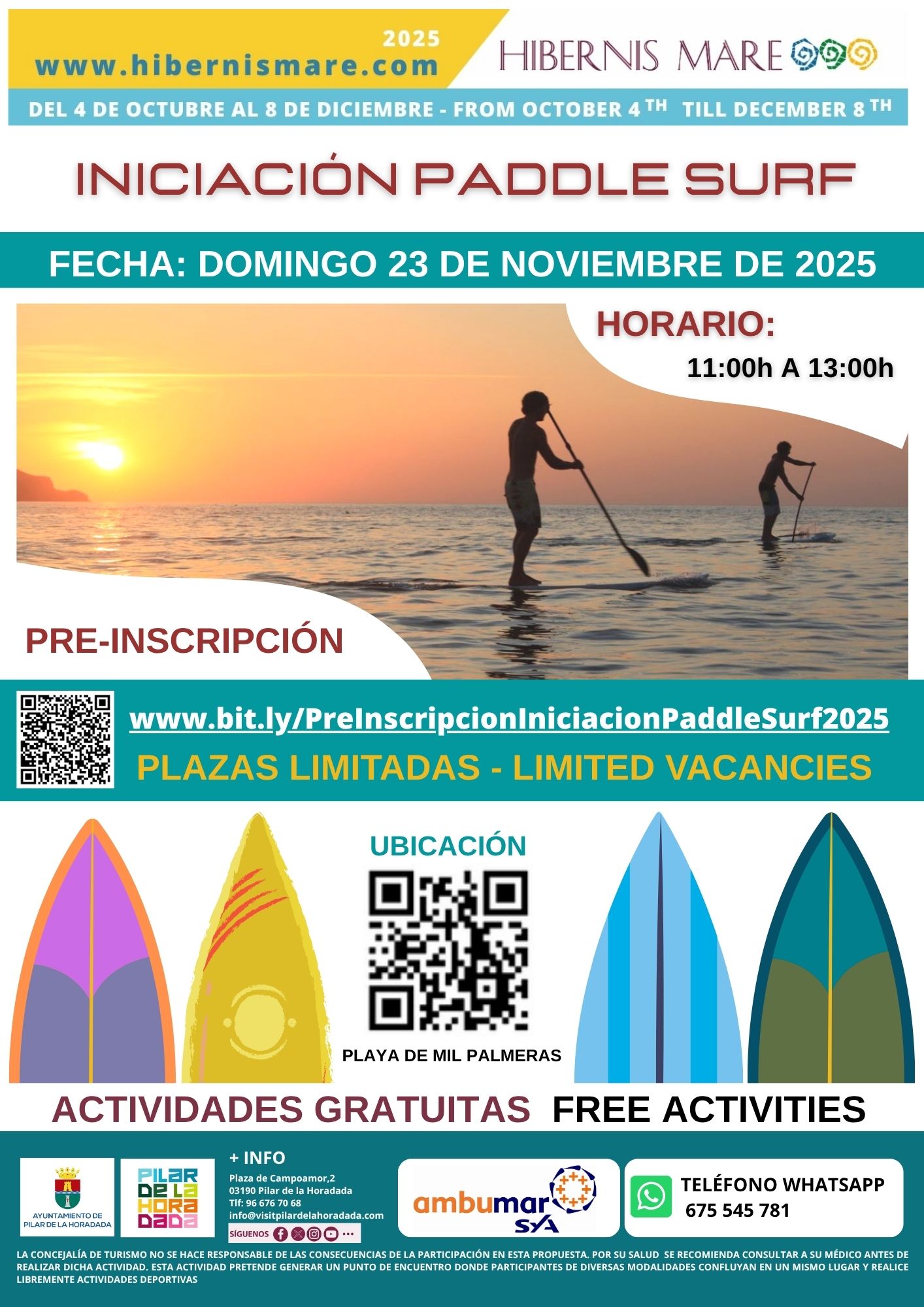 INICIACIÓN AL PADDLE SURF - HIBERNIS MARE, TU PLAYA DE INVIERNO EN PILAR DE LA HORADADA