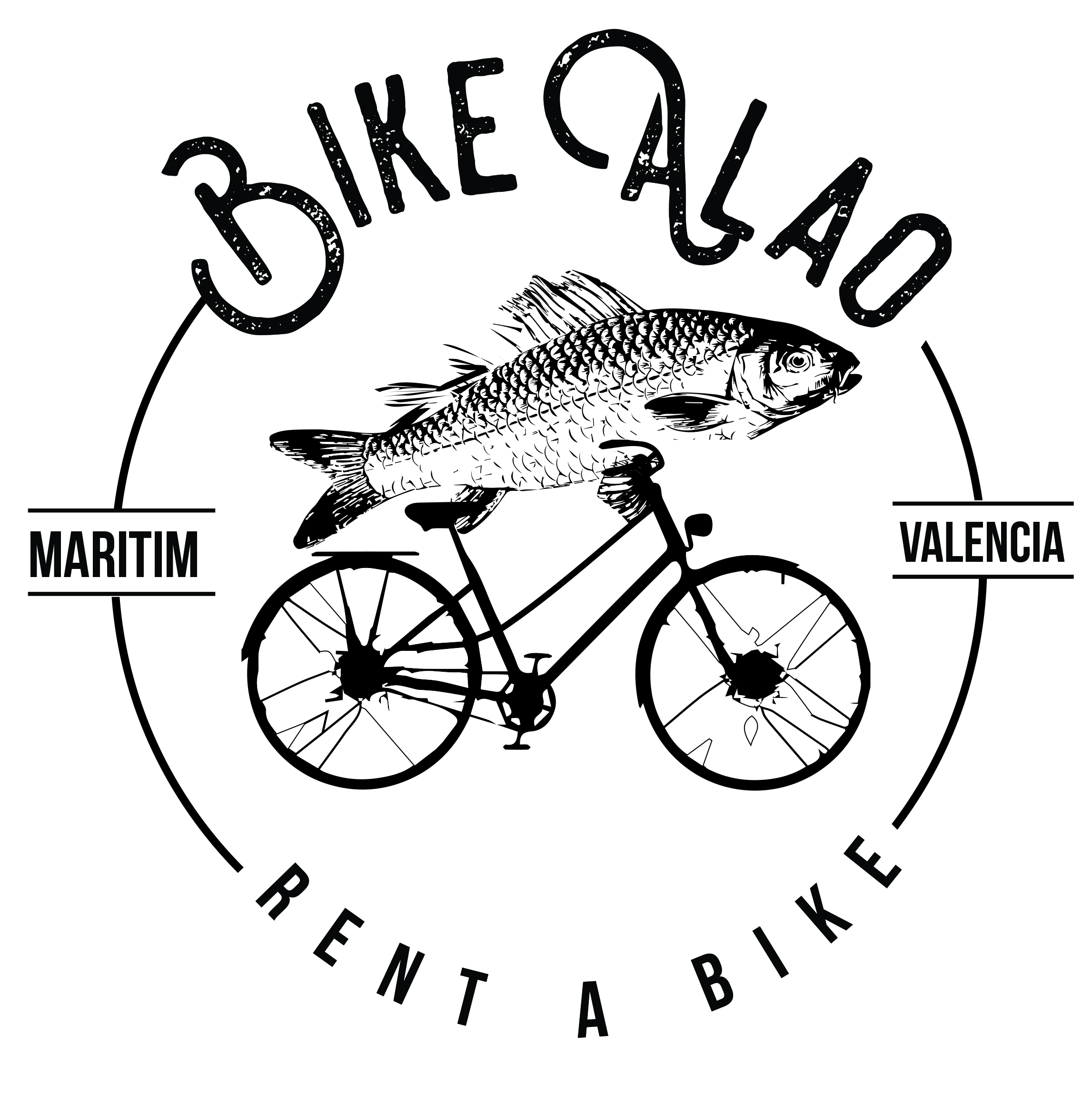 logotipo Bikealao que es un bacalao montando una bici