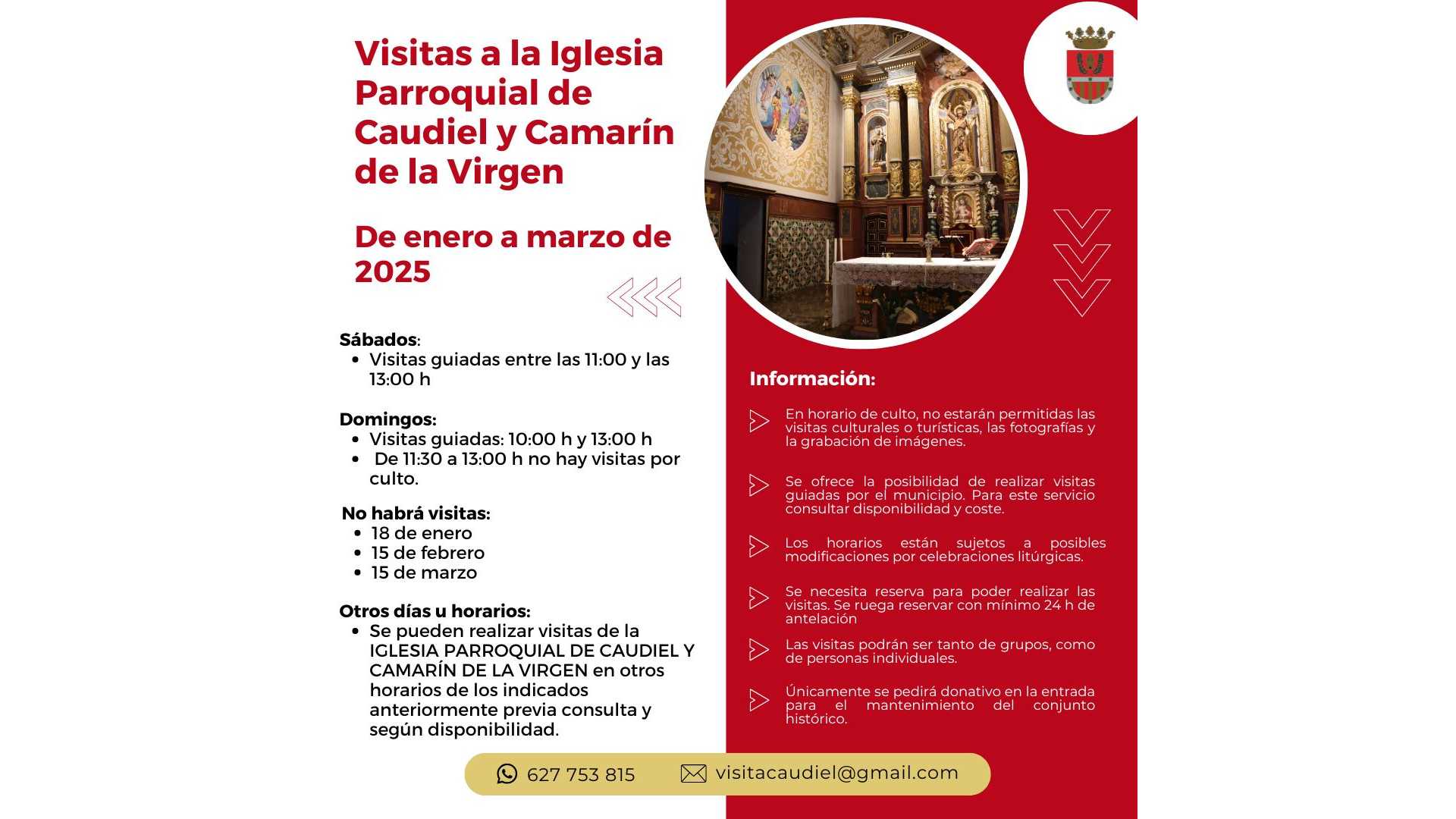 Visitas guiadas a la Iglesia Parroquial y el Camarín de la Virgen de Caudiel