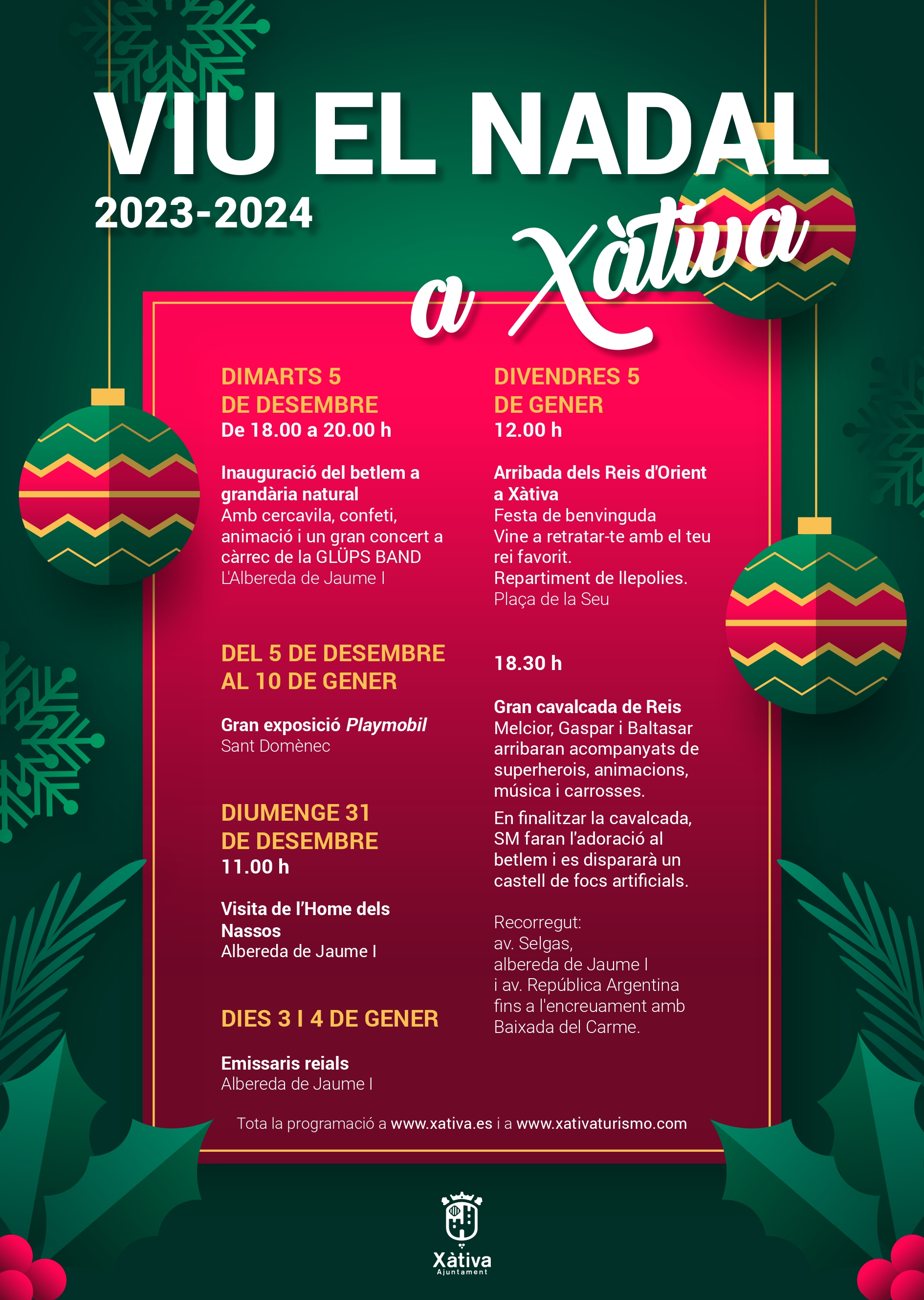 Programación de actividades para navidad de Xàtiva 2023